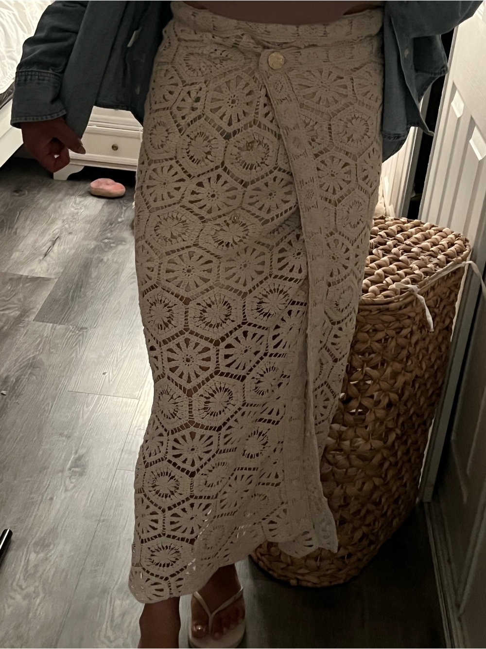 Z Supply Beige Crochet Wrap Midi Skirt